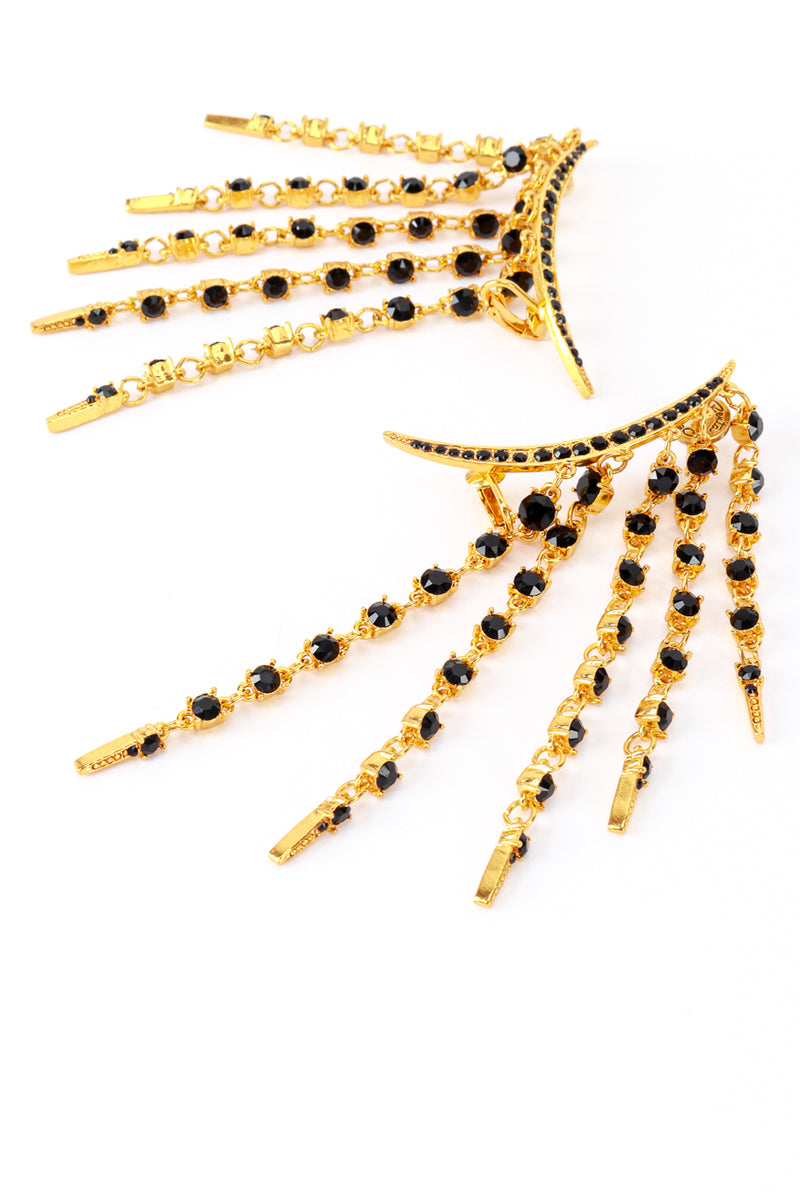 Vintage Oscar de la Renta Obsidian Crescent Moon & Falling Stars Crawler Earrings detail @recess la