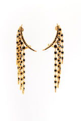 Vintage Oscar de la Renta Obsidian Crescent Moon & Falling Stars Crawler Earrings front @recess la