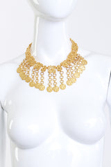 Vintage Oscar de la Renta Golden Byzantine Coin Drop Collar Necklace on mannequin @recess la