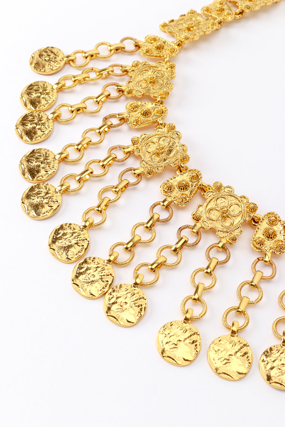 Vintage Oscar de la Renta Golden Byzantine Coin Drop Collar Necklace detail @recess la