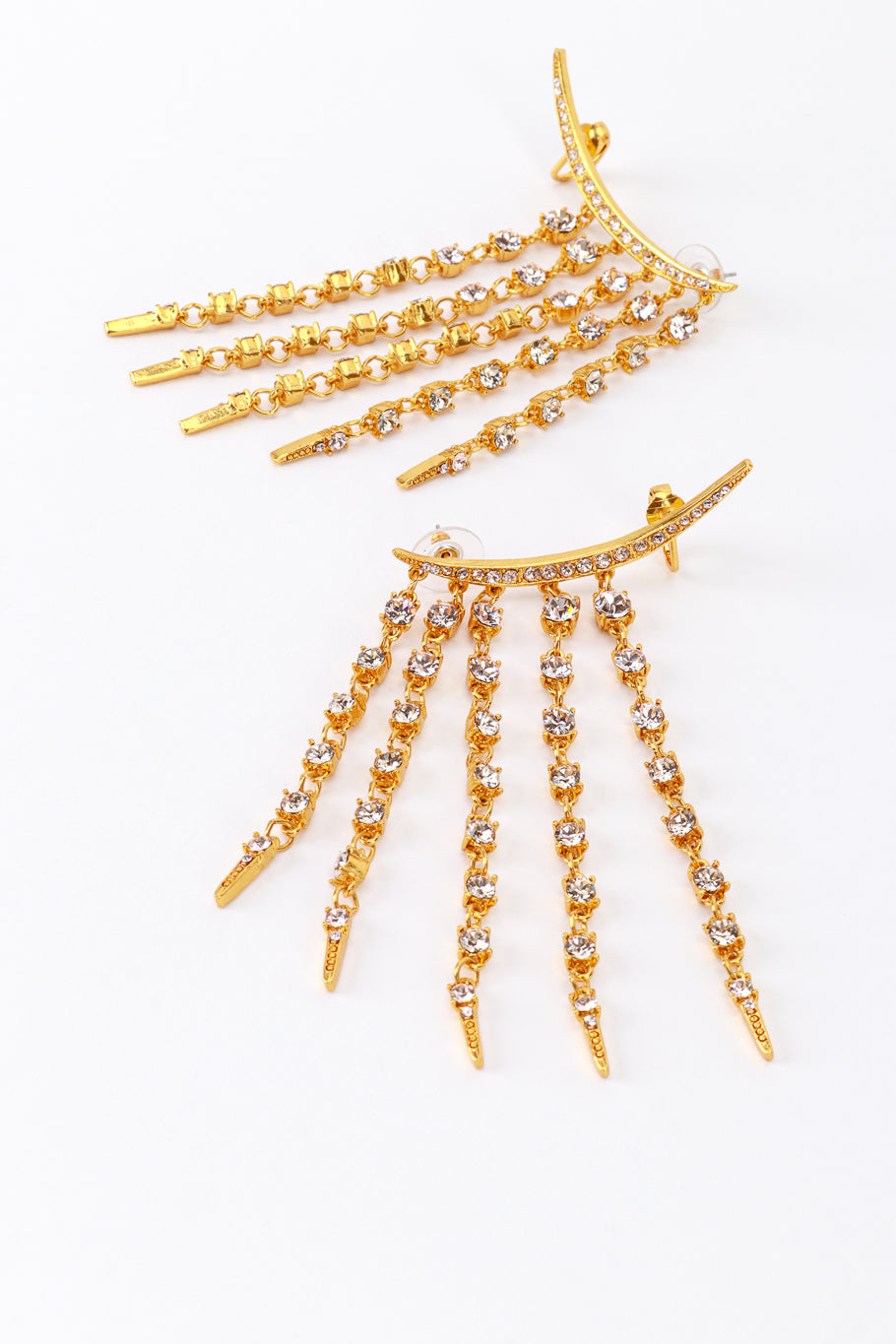 Vintage Oscar de la Renta Crystal Crescent Moon & Falling Stars Crawler Earrings detail @recess la