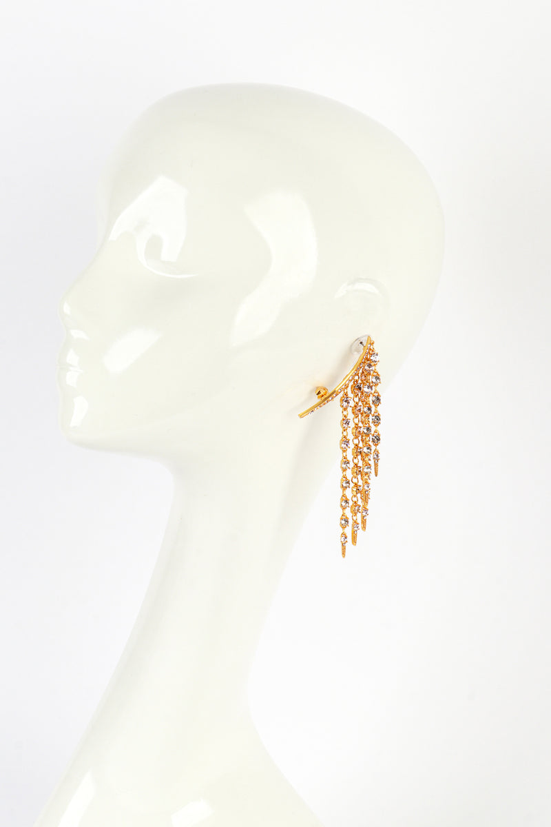 Vintage Oscar de la Renta Crystal Crescent Moon & Falling Stars Crawler Earrings on mannequin @recess la