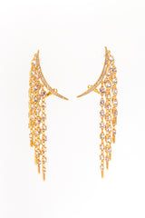 Vintage Oscar de la Renta Crystal Crescent Moon & Falling Stars Crawler Earrings front @recess la