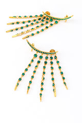 Vintage Oscar de la Renta Emerald Crescent Moon & Falling Stars Crawler Earrings detail @recess la