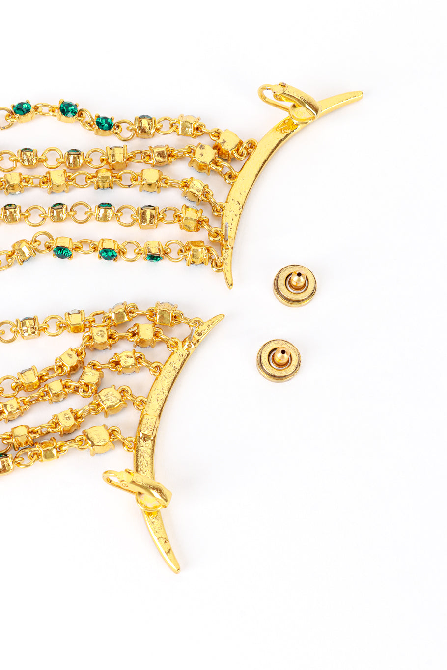 Vintage Oscar de la Renta Emerald Crescent Moon & Falling Stars Crawler Earrings back @recess la