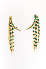 Vintage Oscar de la Renta Emerald Crescent Moon & Falling Stars Crawler Earrings front @recess la