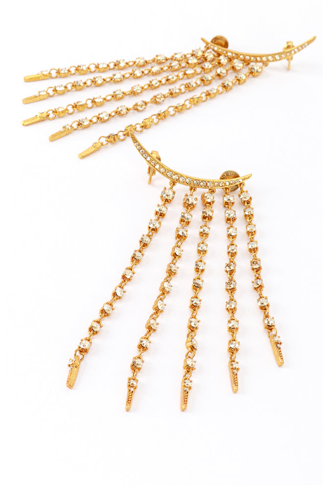 Vintage Oscar de la Renta Champagne Crescent Moon & Falling Stars Crawler Earrings detail @recess la