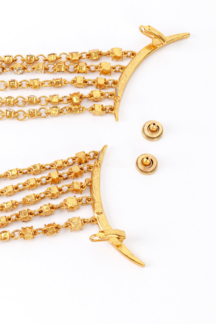 Vintage Oscar de la Renta Champagne Crescent Moon & Falling Stars Crawler Earrings back @recess la