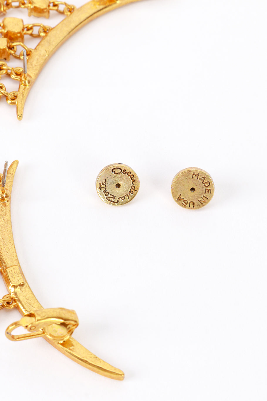 Vintage Oscar de la Renta Champagne Crescent Moon & Falling Stars Crawler Earrings signature @recess la