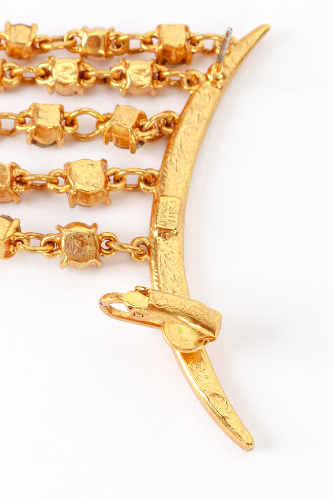 Vintage Oscar de la Renta Champagne Crescent Moon & Falling Stars Crawler Earrings post/clip closeup @recess la