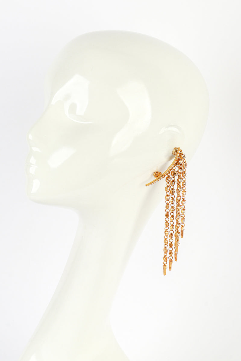 Vintage Oscar de la Renta Champagne Crescent Moon & Falling Stars Crawler Earrings on mannequin @recess la