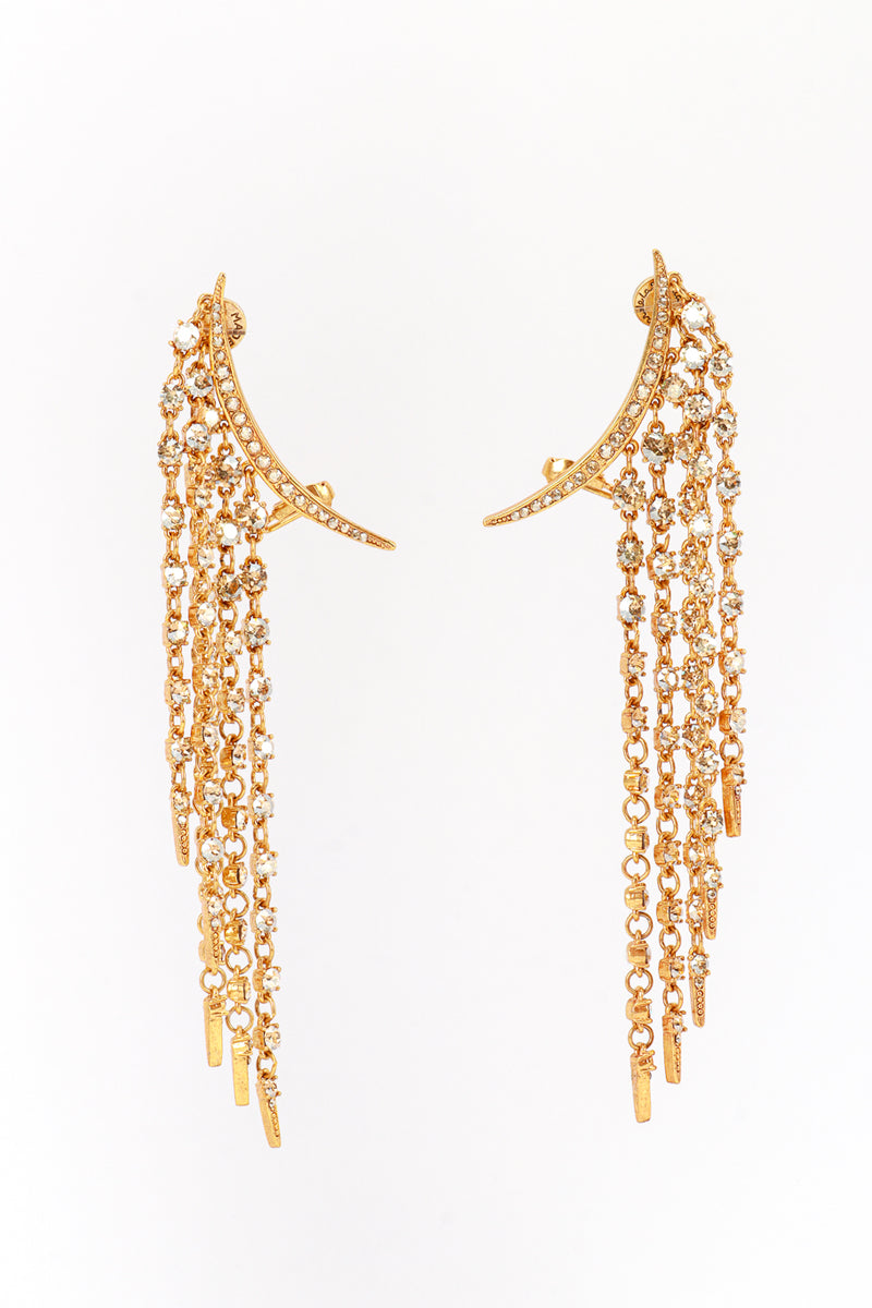 Vintage Oscar de la Renta Champagne Crescent Moon & Falling Stars Crawler Earrings front @recess la