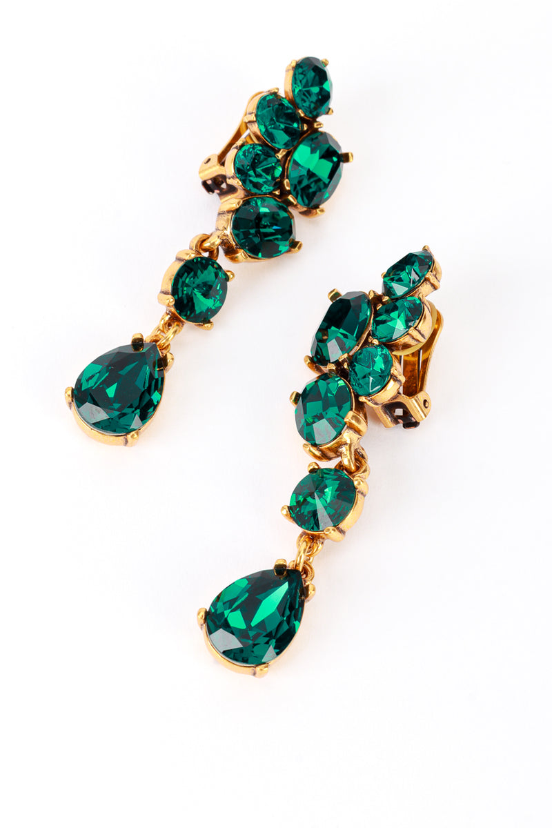 Vintage Oscar de la Renta Emerald Gem Cluster Drop Earrings detail @recess la