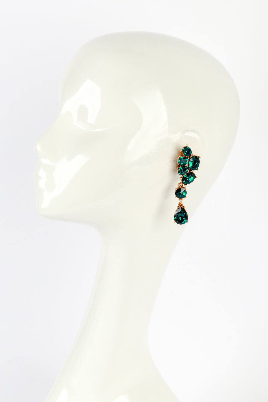 Vintage Oscar de la Renta Emerald Gem Cluster Drop Earrings on mannequin @recess la