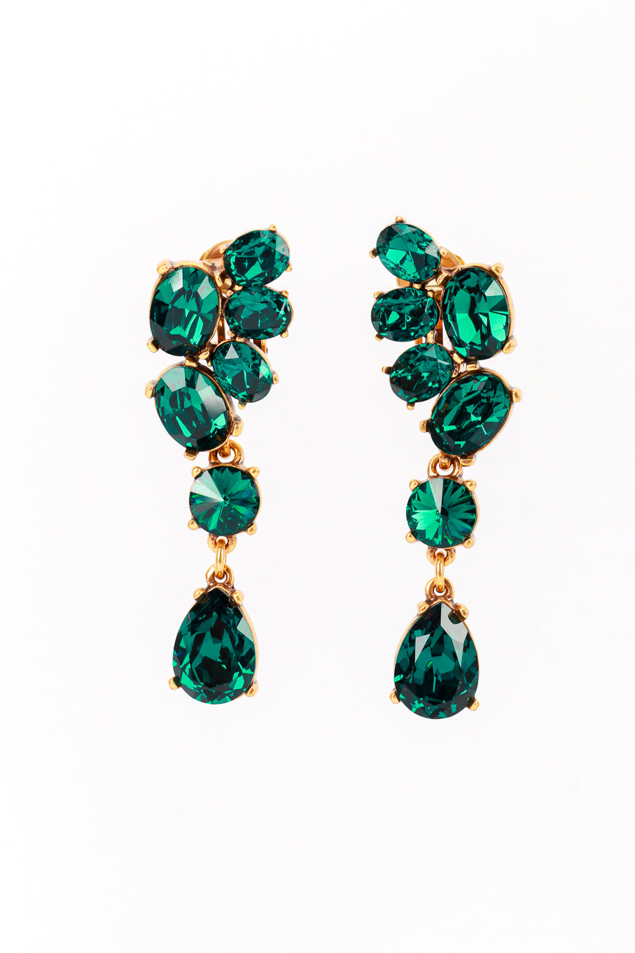 Vintage Oscar de la Renta Emerald Gem Cluster Drop Earrings front @recess la