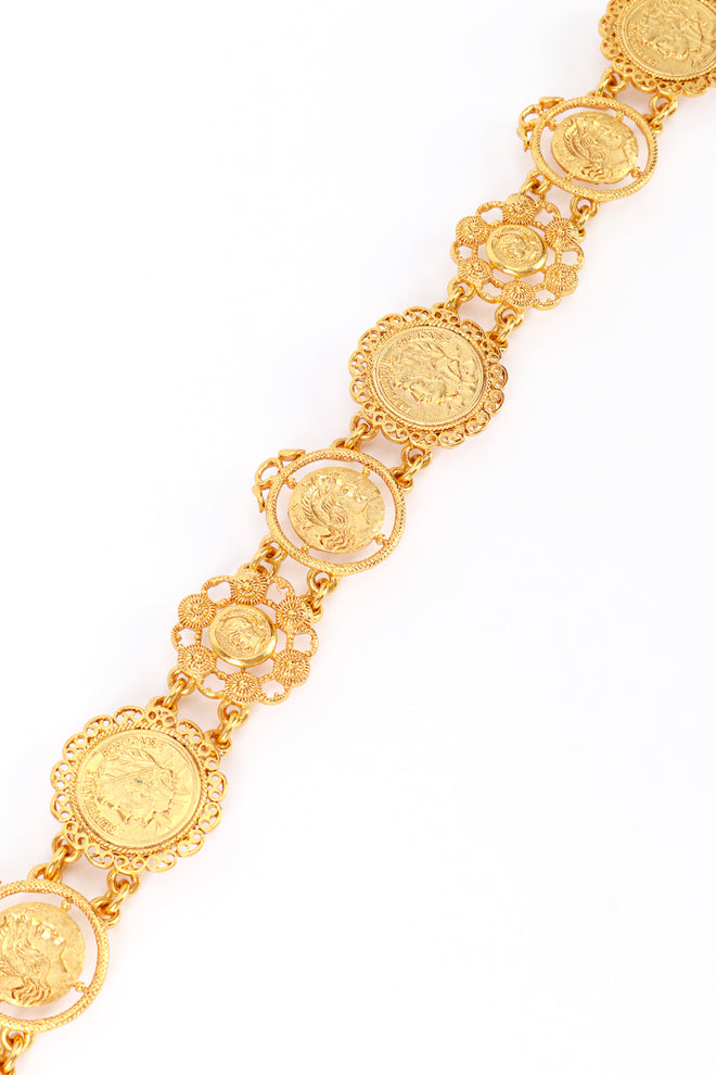 Vintage Oscar de la Renta Roman Coin Link Belt II front detail @recess la