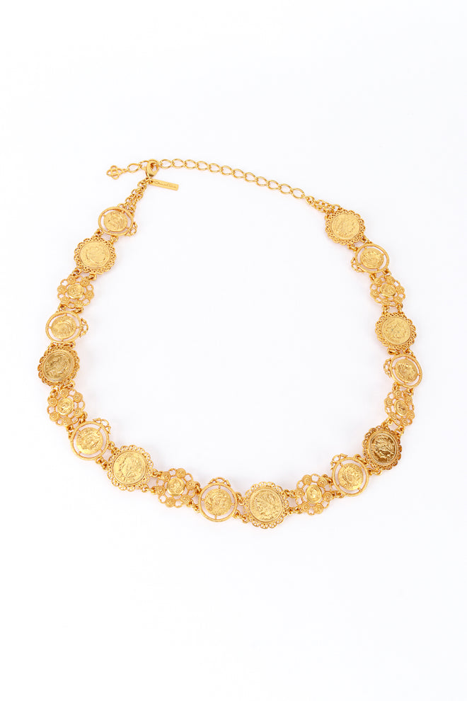 Vintage Oscar de la Renta Roman Coin Link Belt II front @recess la