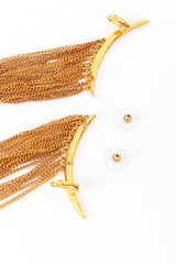 Vintage Oscar de la Renta Golden Crescent Moon & Falling Fringe Crawler Earrings back @recess la