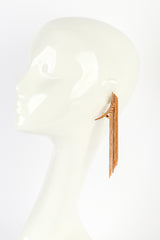 Vintage Oscar de la Renta Golden Crescent Moon & Falling Fringe Crawler Earrings on mannequin @recess la