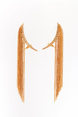 Vintage Oscar de la Renta Golden Crescent Moon & Falling Fringe Crawler Earrings front @recess la