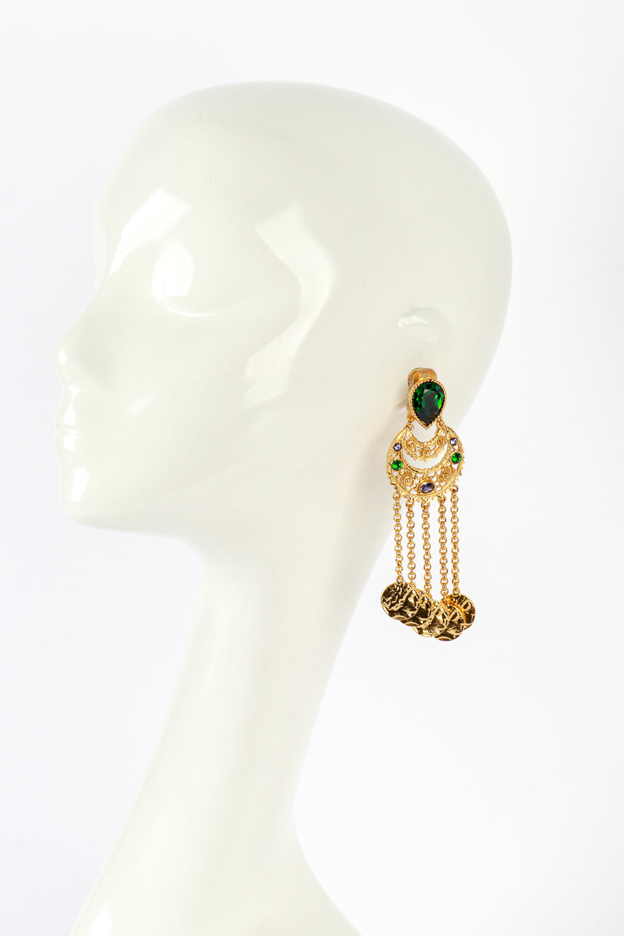 Vintage Oscar de la Renta Jeweled Chandbali Dangle Earrings on mannequin @recess la