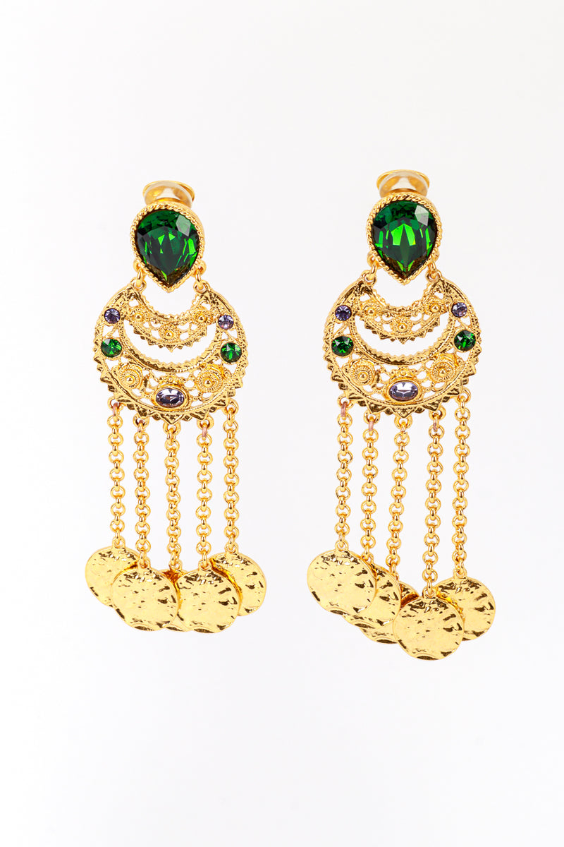 Vintage Oscar de la Renta Jeweled Chandbali Dangle Earrings front @recess la