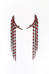 Vintage Oscar de la Renta Garnet Crescent Moon & Falling Stars Crawler Earrings front @recess la