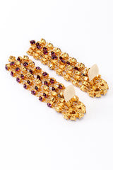 Vintage Oscar de la Renta Deco Fan Amethyst Rhinestone Fringe Earrings back clips open @recess la