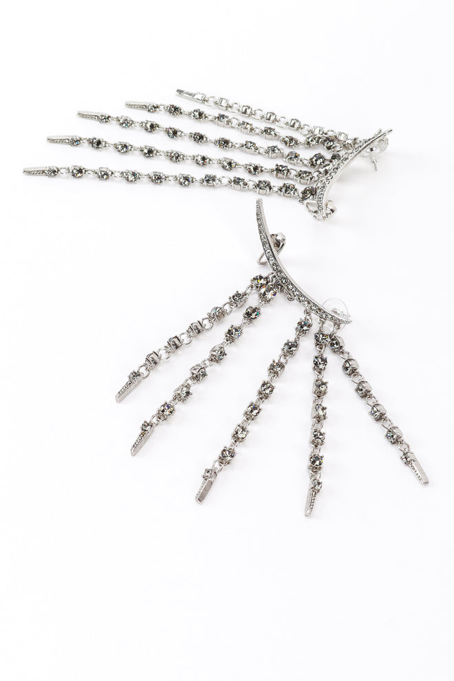 Vintage Oscar de la Renta Smokey Crescent Moon & Falling Stars Crawler Earrings detail @recess la