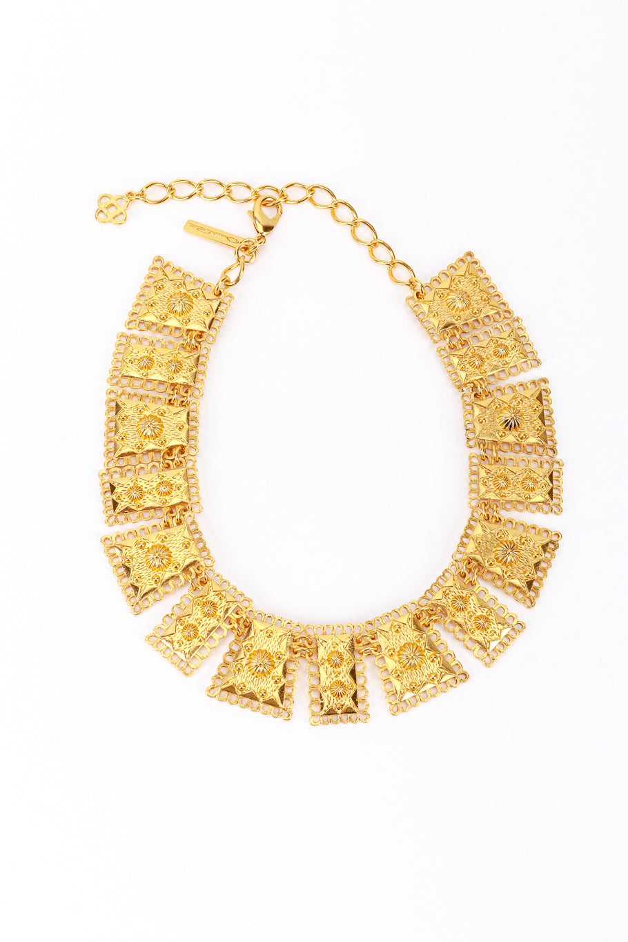 Vintage Oscar de la Renta Byzantine Plate Link Necklace front @recess la