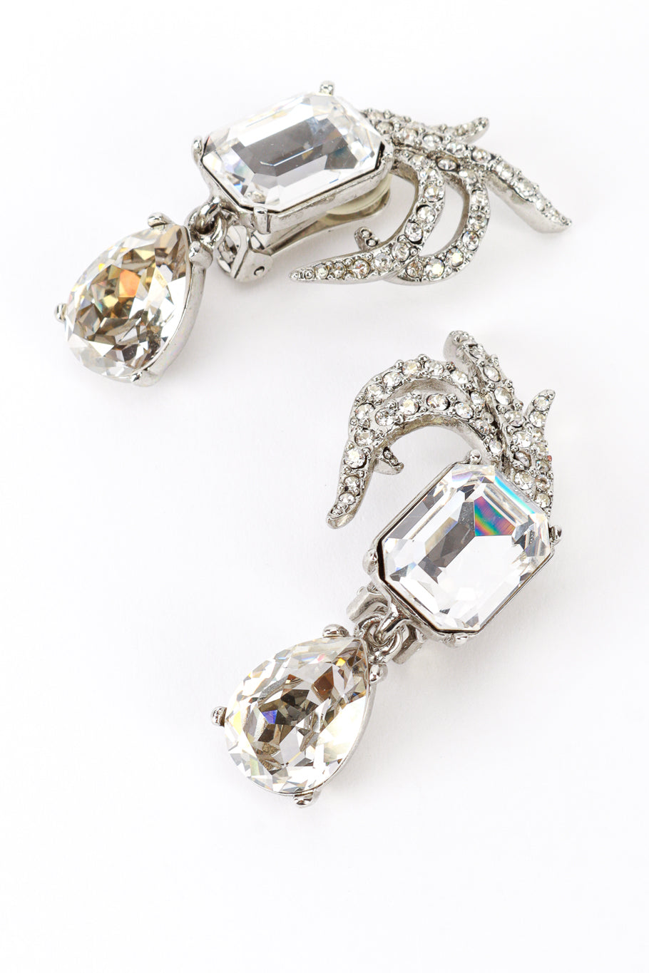 Vintage Oscar de la Renta Rhinestone Plume Gem Drop Earrings detail @recess la