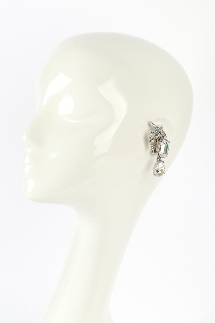 Vintage Oscar de la Renta Rhinestone Plume Gem Drop Earrings on mannequin @recess la