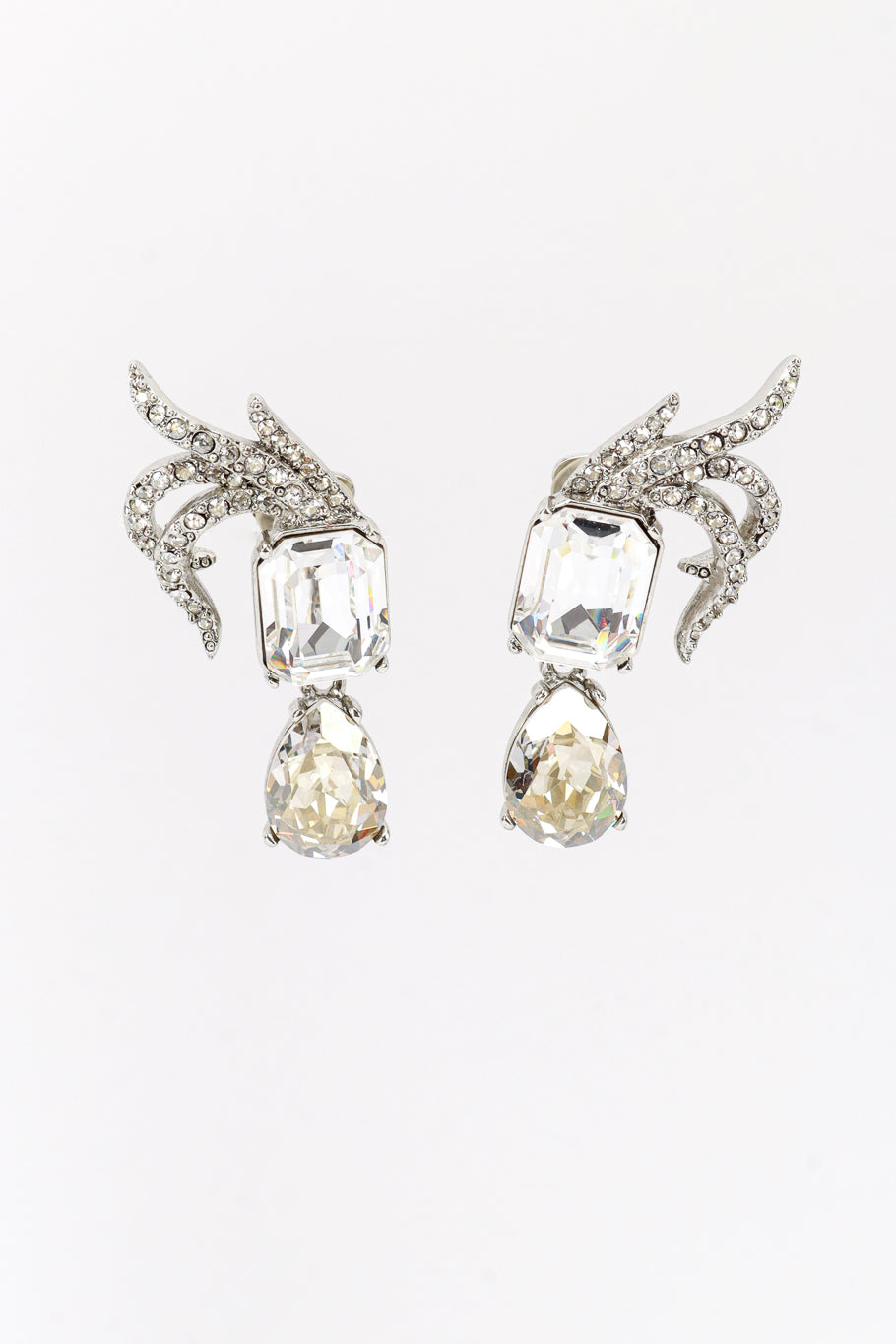 Vintage Oscar de la Renta Rhinestone Plume Gem Drop Earrings front @recess la