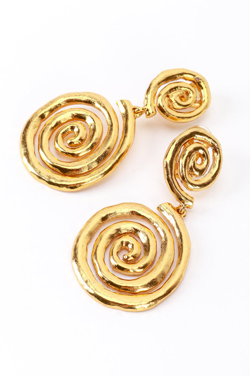 Vintage Oscar de la Renta Golden Spiral Drop Earrings detail @recess la