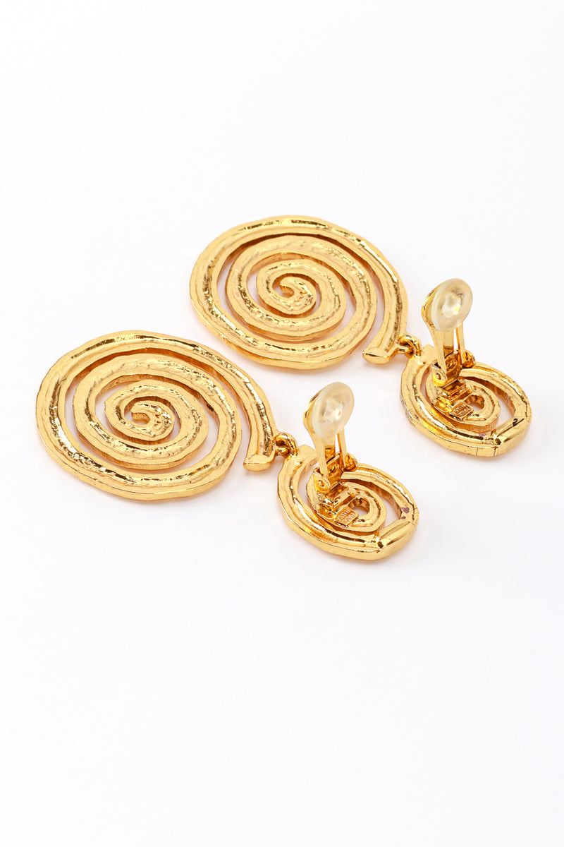 Vintage Oscar de la Renta Golden Spiral Drop Earrings back clips open @recess la