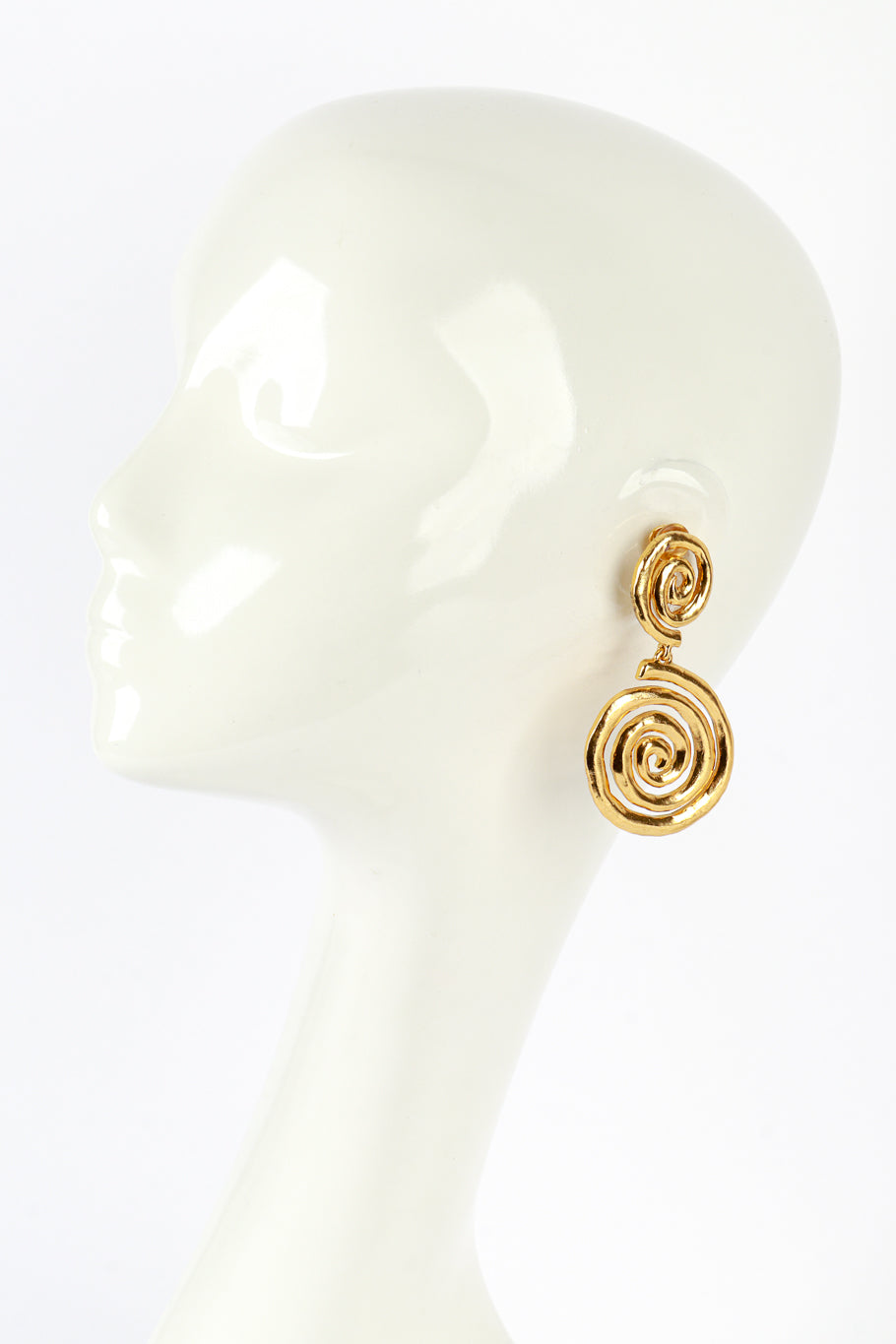 Vintage Oscar de la Renta Golden Spiral Drop Earrings on mannequin @recess la