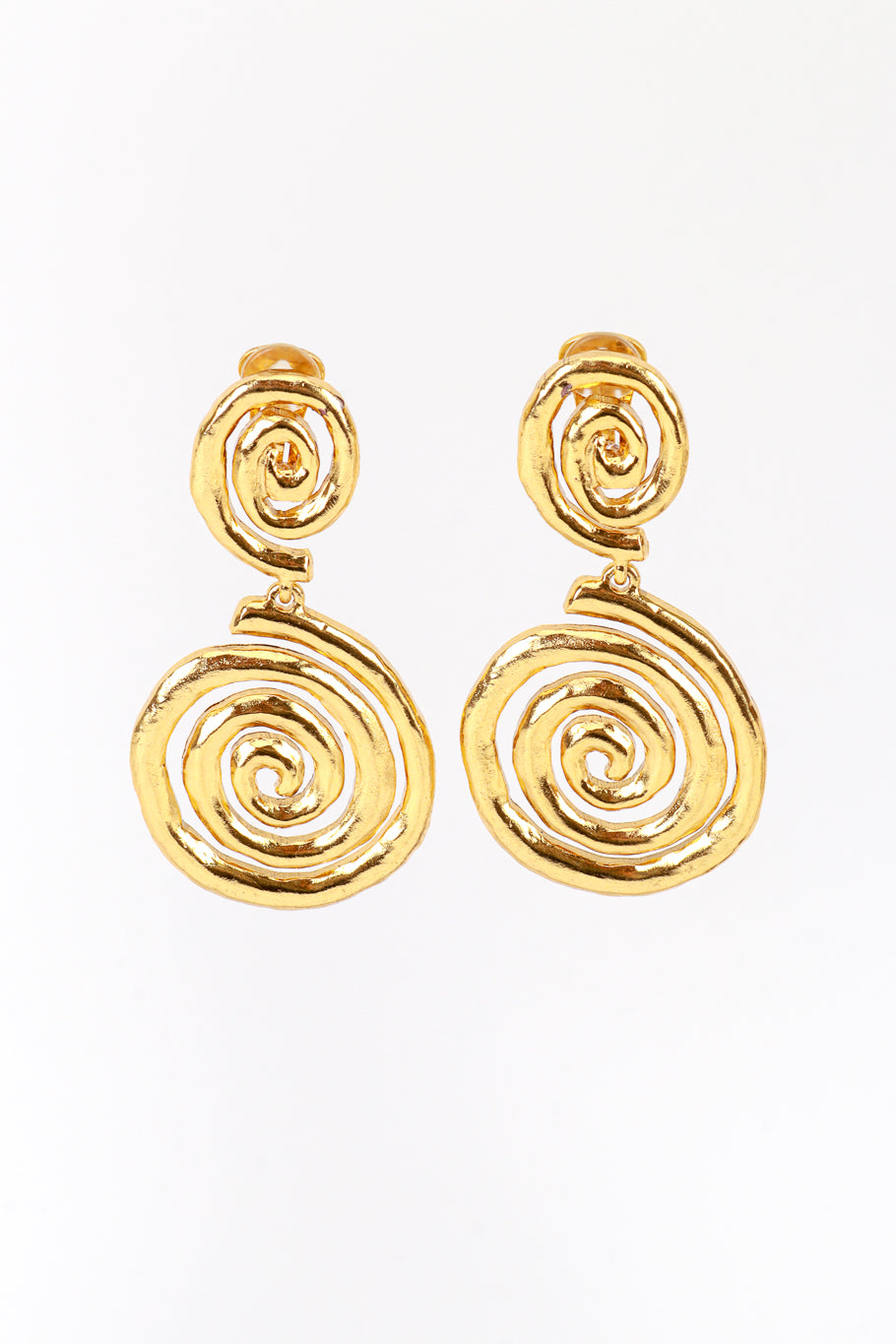 Vintage Oscar de la Renta Golden Spiral Drop Earrings front @recess la 