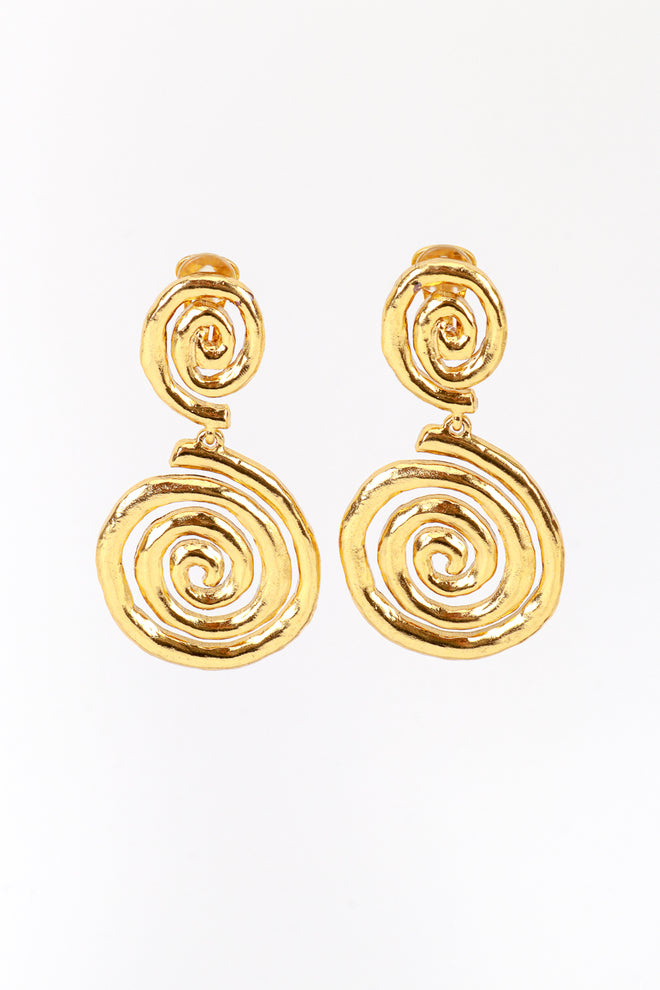 Vintage Oscar de la Renta Golden Spiral Drop Earrings front @recess la 