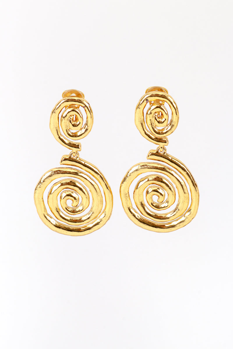 Vintage Oscar de la Renta Golden Spiral Drop Earrings front @recess la 