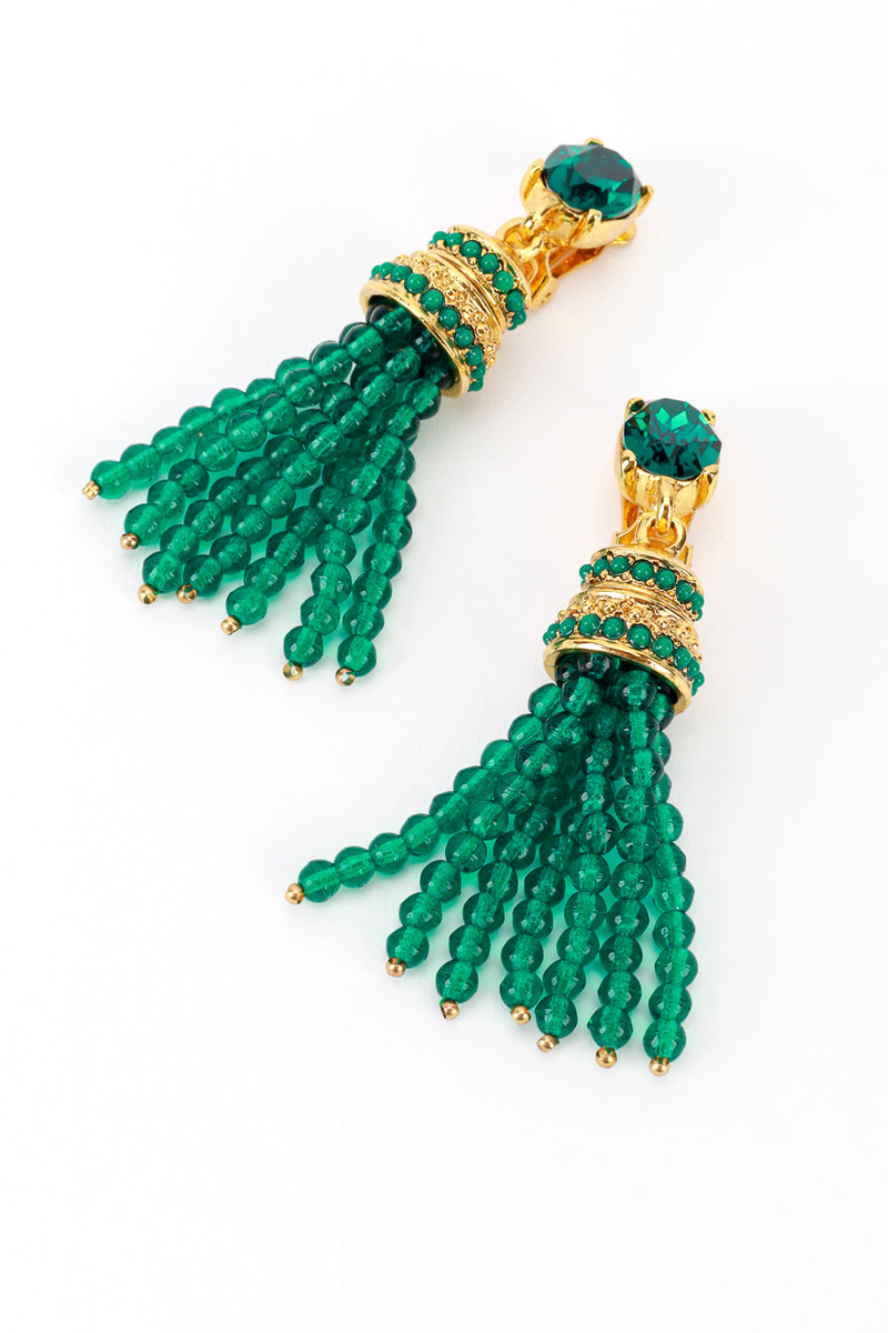 Oscar de la Renta Beaded Tassel Drop Earrings detail @recess la