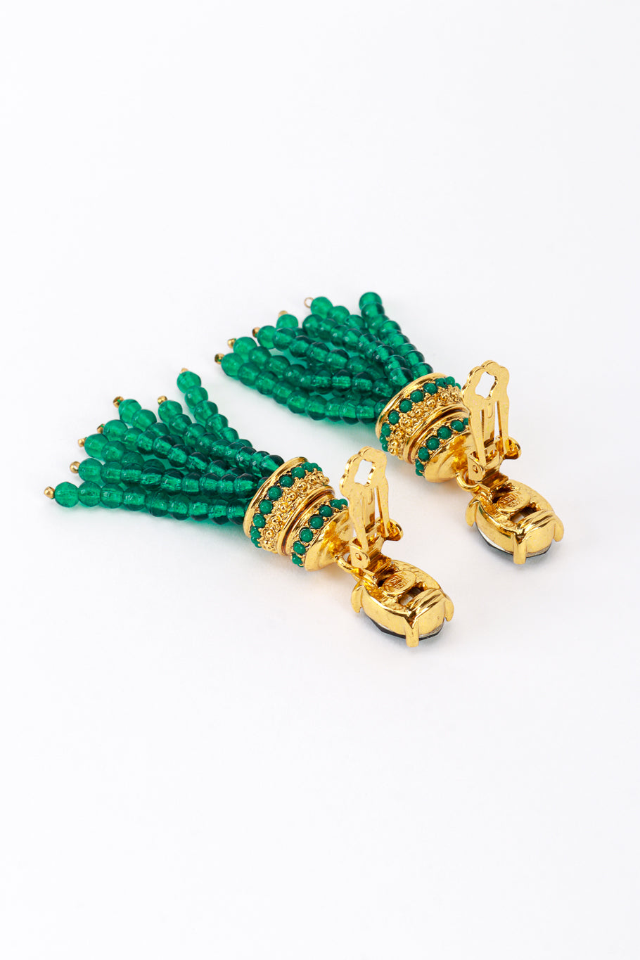 Oscar de la Renta Beaded Tassel Drop Earrings back clips open @recess la