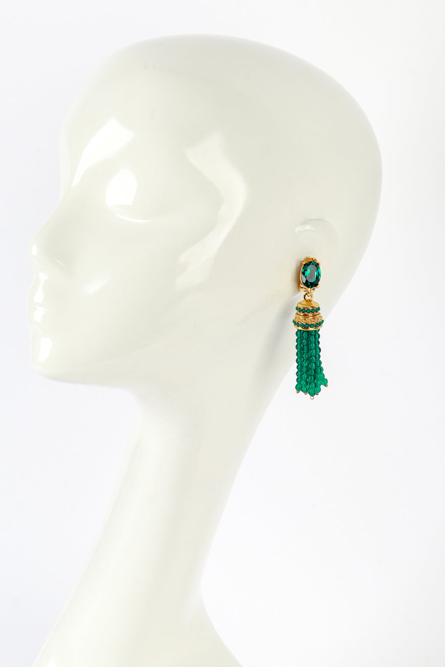 Oscar de la Renta Beaded Tassel Drop Earrings on mannequin @recess la