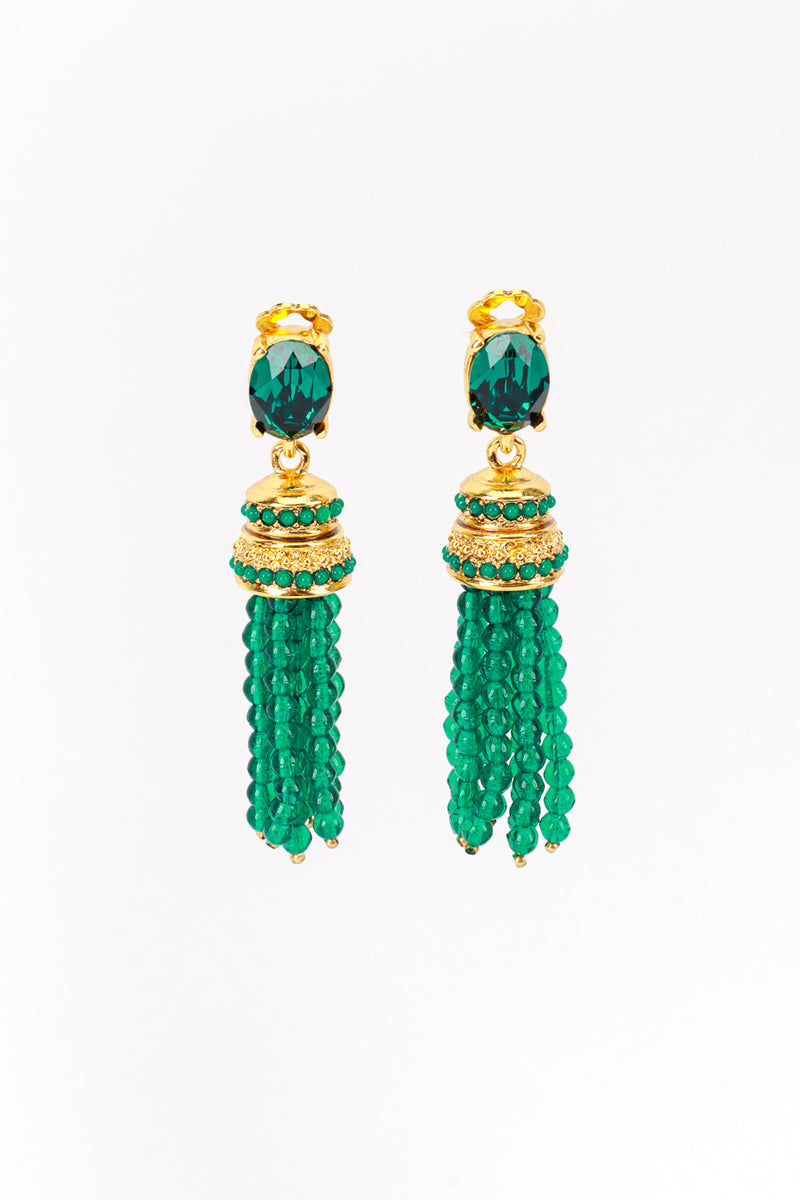 Oscar de la Renta Beaded Tassel Drop Earrings front @recess la