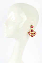 Vintage Oscar de la Renta Pink Crystal Cross Drop Earrings on mannequin @recess la