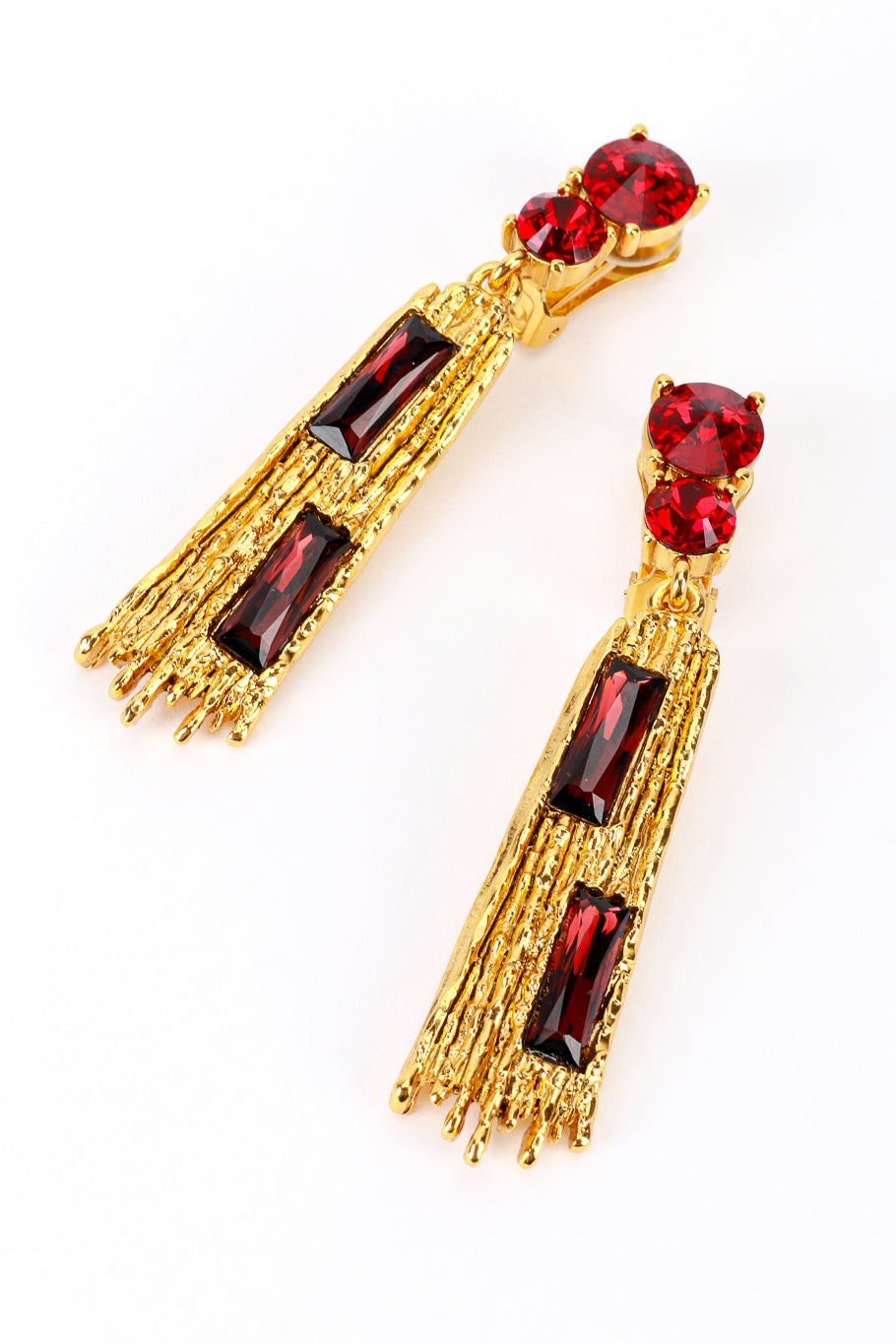 Vintage Oscar de la Renta Jeweled Brutalist Plate Drop Earrings detail @recess la