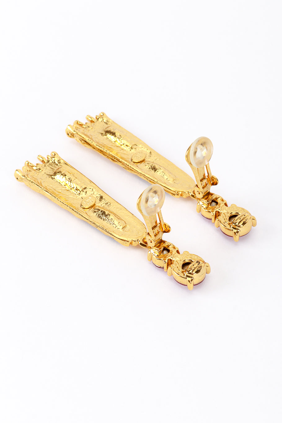 Vintage Oscar de la Renta Jeweled Brutalist Plate Drop Earrings back clips open @recess la