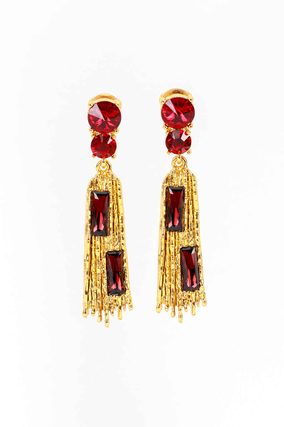 Vintage Oscar de la Renta Jeweled Brutalist Plate Drop Earrings front @recess la