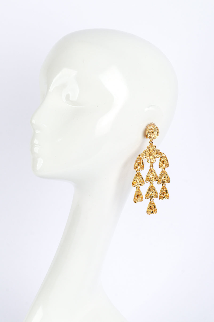 Vintage Oscar de la Renta Filigree Bell Chandelier Earrings on mannequin @recess la