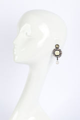 Vintage Oscar de la Renta Crystal Frame Pearl Drop Earrings on mannequin @recess la