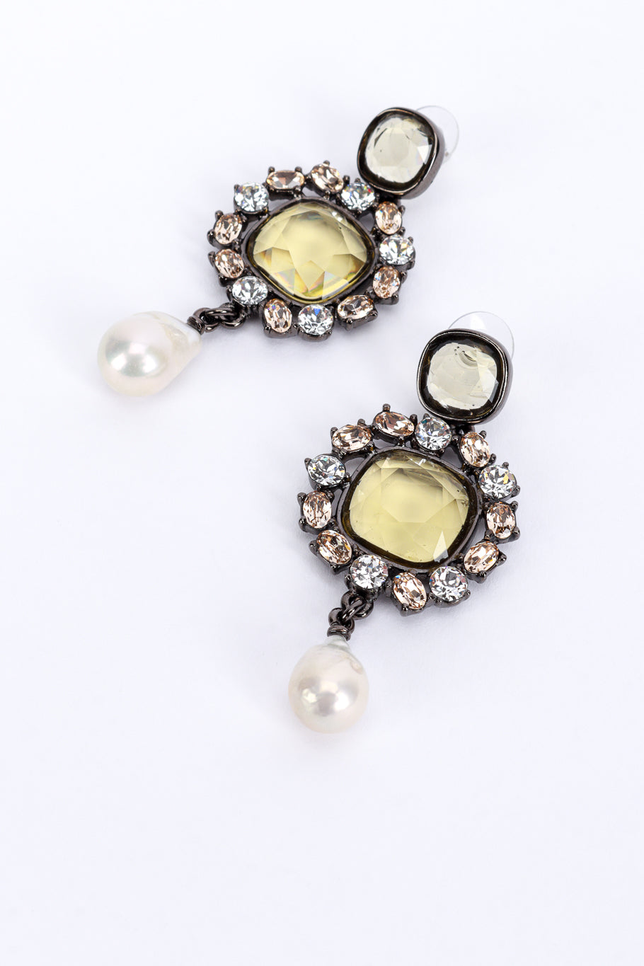 Vintage Oscar de la Renta Crystal Frame Pearl Drop Earrings detail @recess la